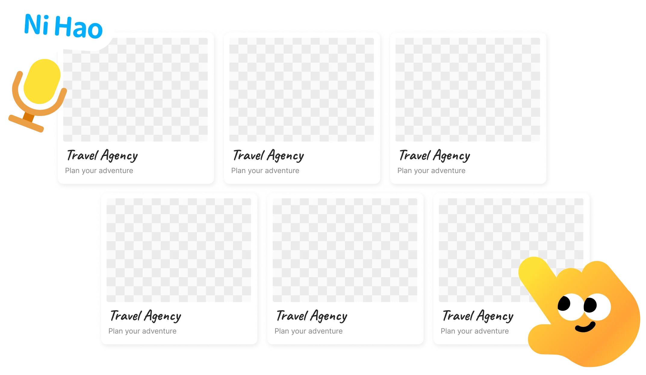 LingoTouch app scenes showing interactive Chinese learning environments like travel agency, restaurant, and more